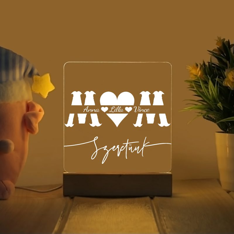 Mom szeretünk, nevekkel LED lámpa Lovenir.hu