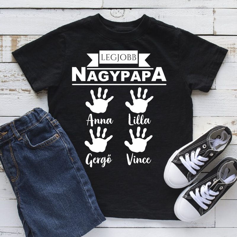 Legjobb nagypapa póló - 4 kéznyommal, nevekkel Lovenir.hu