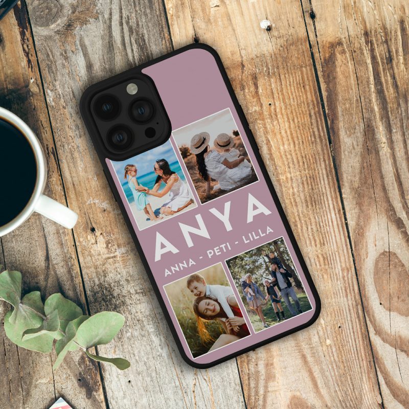 Anya feliratos telefontok, 4 képpel, nevekkel, mályvaszín háttérrel Lovenir.hu