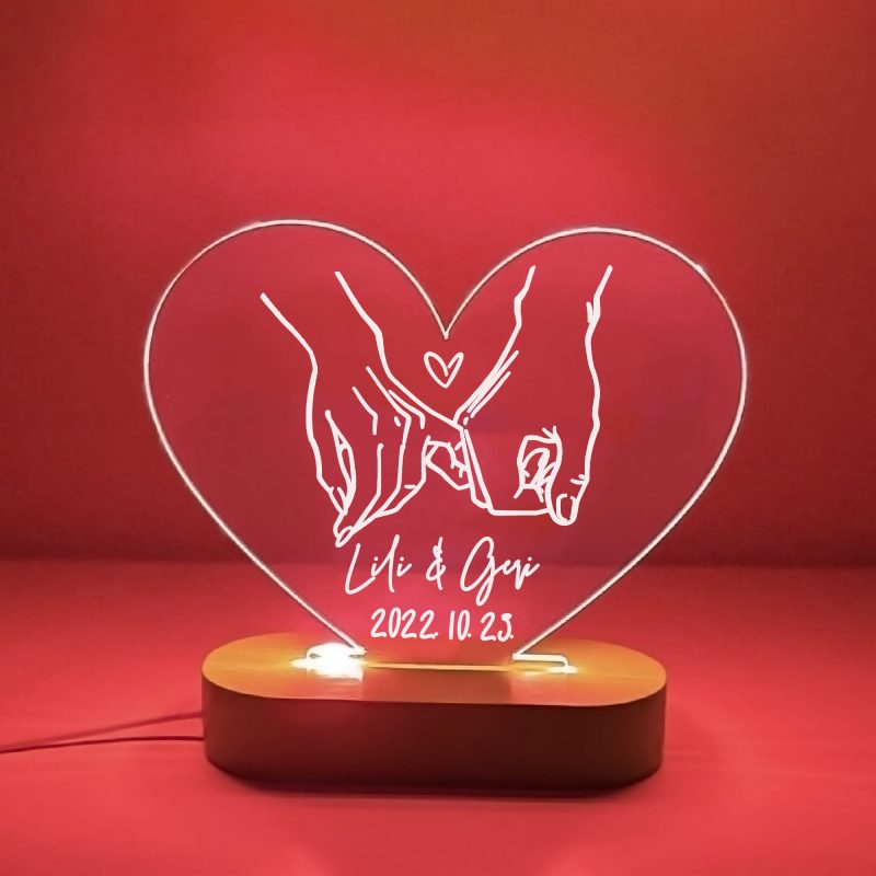 Örökké 1, nevekkel és dátummal szív alakú LED lámpa Lovenir.hu