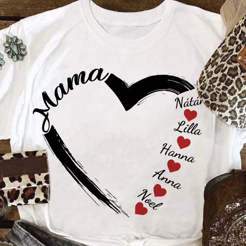 Mama szívben nevekkel női póló Lovenir.hu