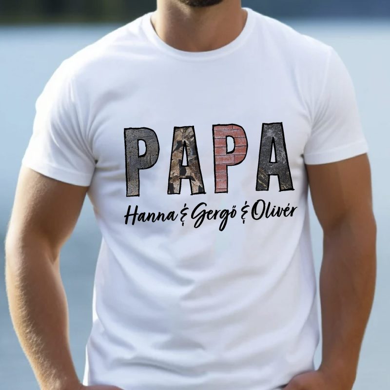 Papa feliratú póló anyagmintákkal, nevekkel Lovenir.hu