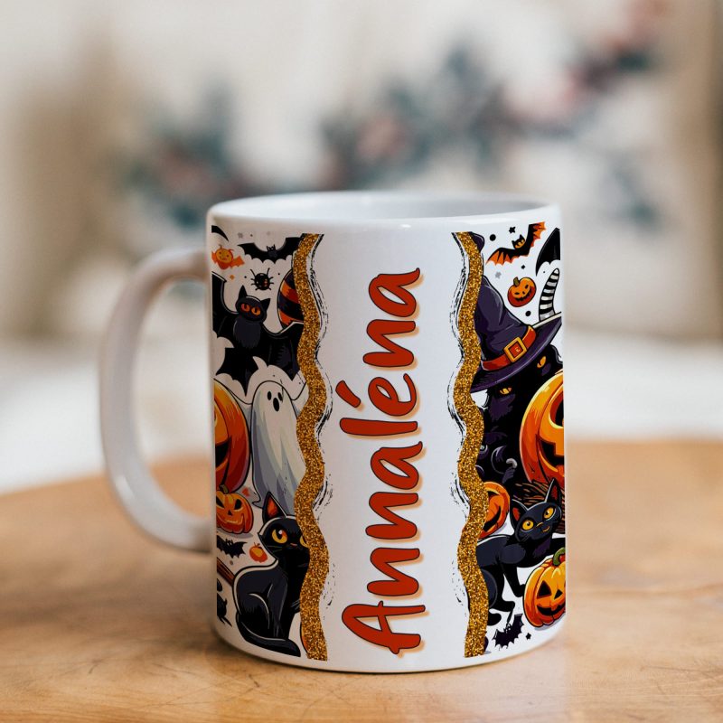 Cicás, denevéres halloweeni bögre névvel Lovenir.hu