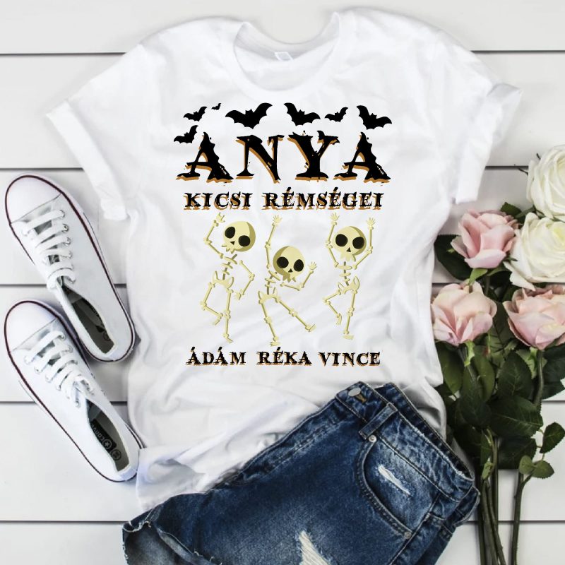 Anya kicsi rémségei csontváz mintás póló nevekkel Lovenir.hu