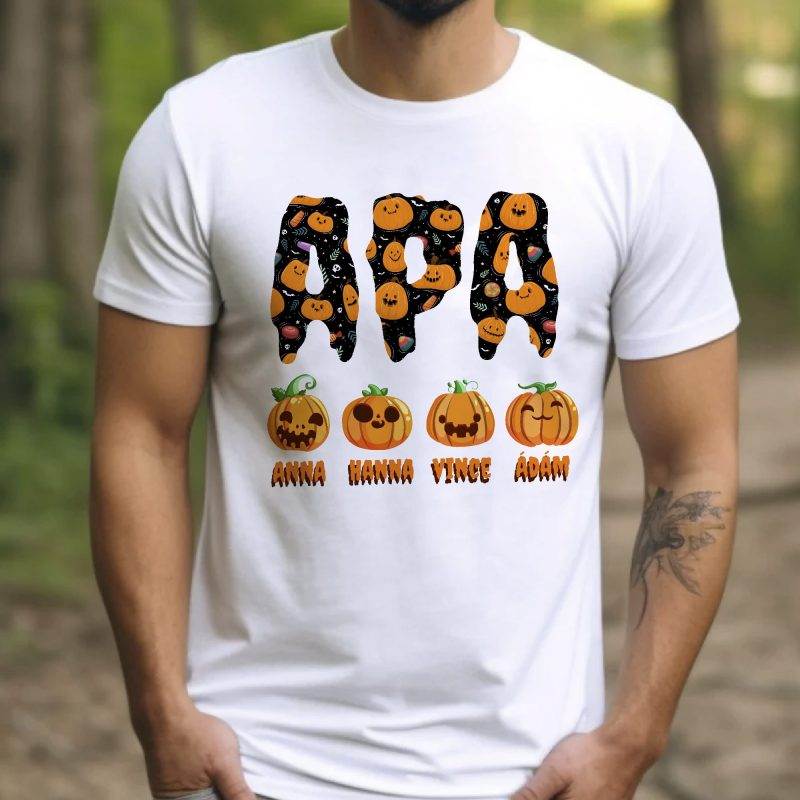 Halloweeni tök mintás apa felirat tökökkel és nevekkel Lovenir.hu