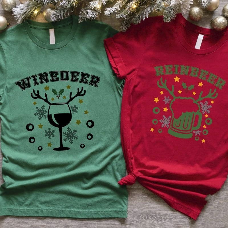 Winedeer, Reinbeer páros póló, agancsos boros pohárral és sörös korsóval Lovenir.hu