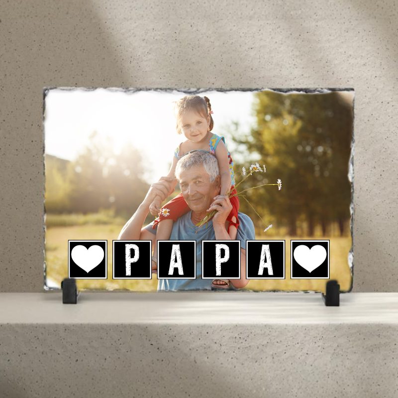 Kőtábla, Papa felirattal, szívekkel, fényképpel Lovenir.hu