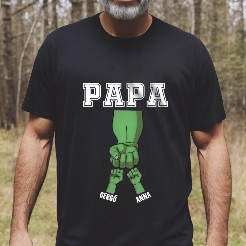 Szuperhősös Papás ökölpacsis póló, névvel, nevekkel Lovenir.hu